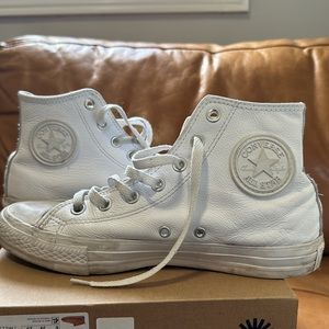 Women’s white leather converse high tops